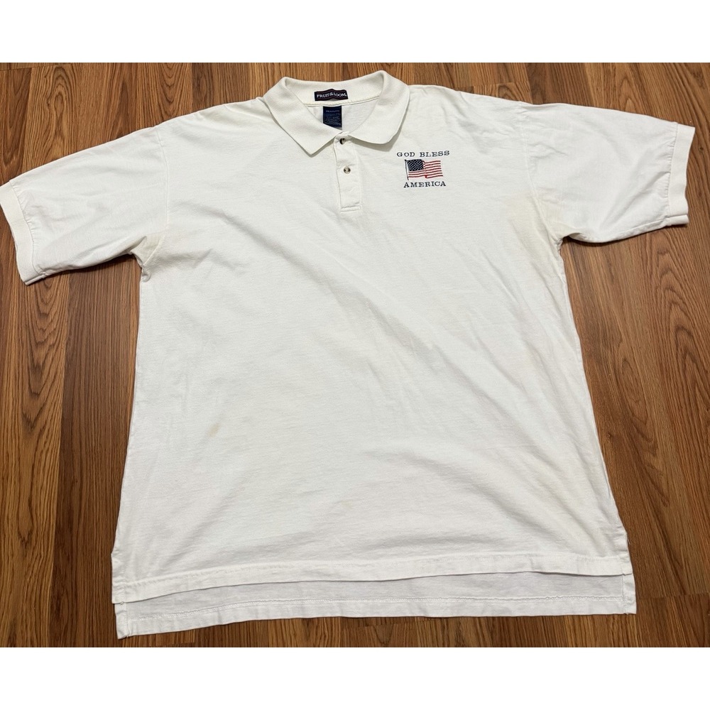 God Bless America Polo Shirt Mens 2XL American Flag Embroidered Patriotic